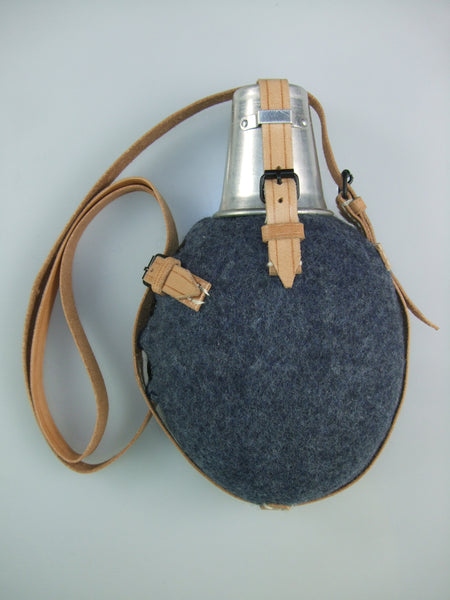 WWII German Luftwaffe LW Canteen, Blue-grey Wool Felt Cover, Aluminium Cup Set