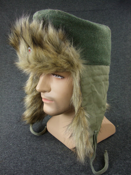 WW2 German Officer Fur Winter Cap + Metal Cockade